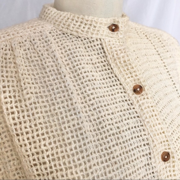 70s Vtg Open Knit Wood Button Rope Belted Tunic - Picture 5 of 17